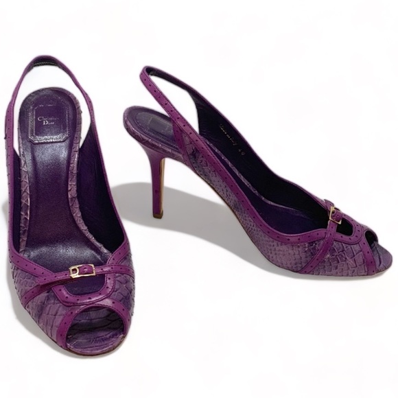 Dior Shoes - CHRISTIAN DIOR SIMPLY SLING BACK VIOLET PYTHON PRINT LEATHER HEELS PUMPS SZ.9